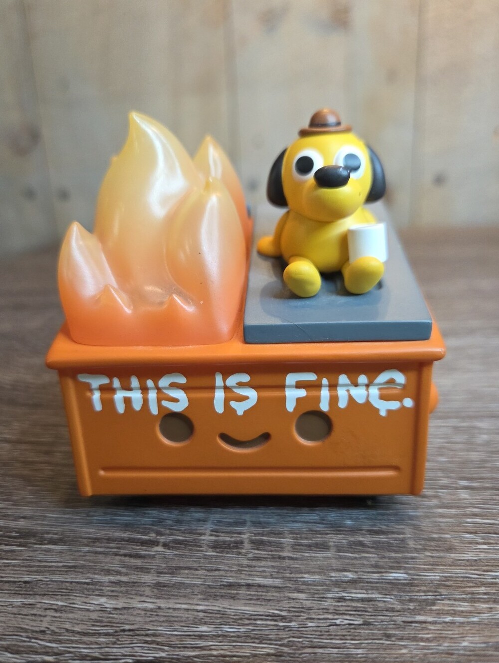“This Is Fine” Dumpster Fire Vinyl Figure 100% Soft Meme Comedy Funny Gift
